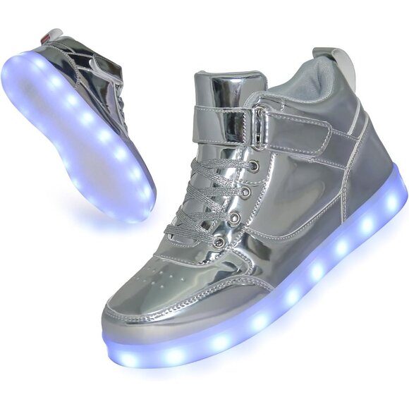 ⚡Unisex Silver High Top Light Up Shoes USB Charging Glowing Luminous LED Sneaker - Picture 5 of 7